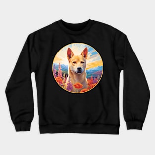 Carolina Dog Mountain Flower Cute Colorful Puppy Dog Crewneck Sweatshirt